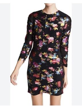 NWT Parker Adrienne Long Sleeve Floral Dress Size 4 / Small Ruched Long Slv Mini